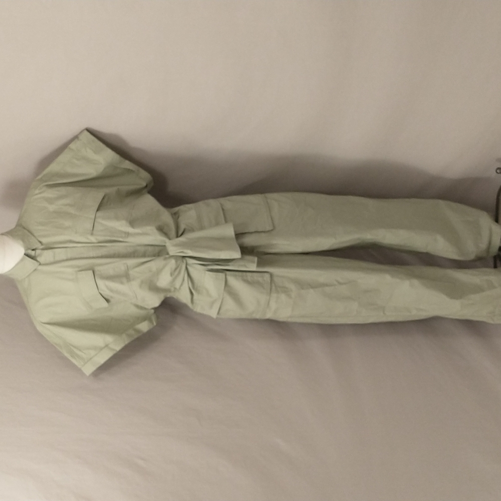 Light Sage Utility Jumpsuit with Tie Waist
